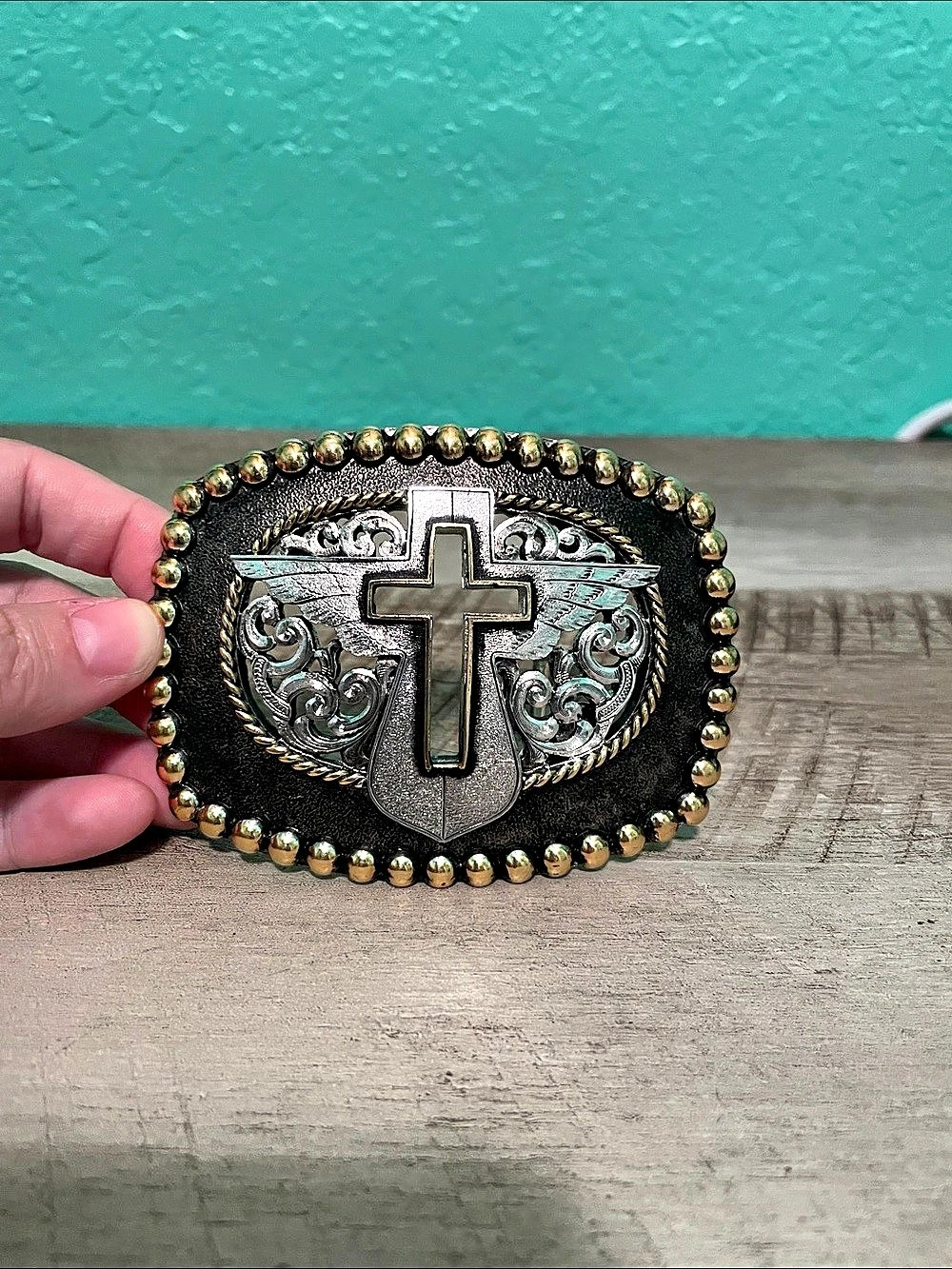 Cross Buckle Cross Concho Belt Buckle Black & Gold